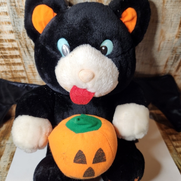 Vtg Rare Black Bat Pumpkin Jack O'Lantern Halloween Plush Stuffed Animal Cuddle - Picture 2 of 5